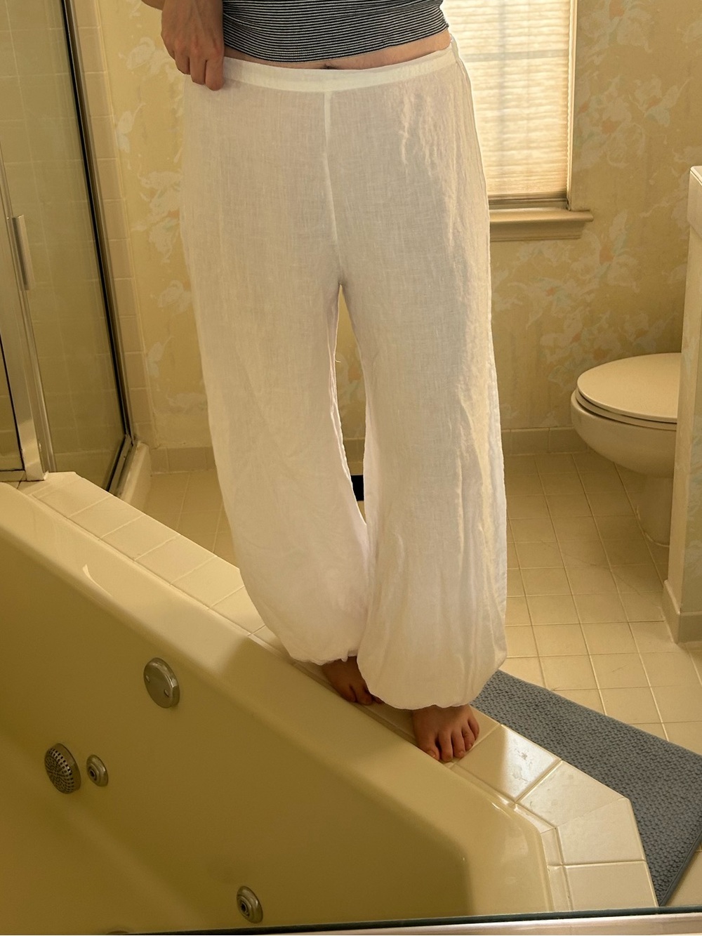 Bryn Walker White 100% Linen Balloon Pull on Lounge Causual Pants Medium